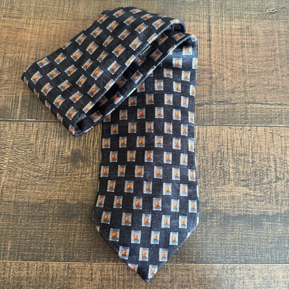 Ermenegildo Zegna Geometric 100% Silk Blue Men’s Tie Italy Made